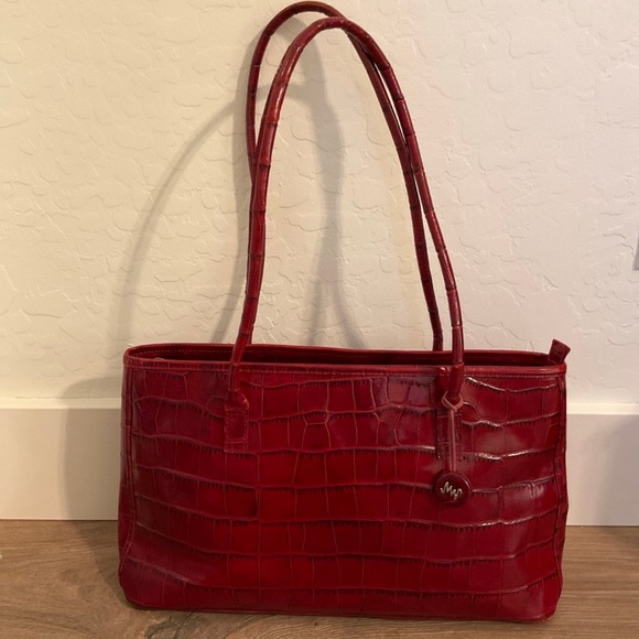 Monsac Handbags - Monsac red faux crocodile embossed leather tote